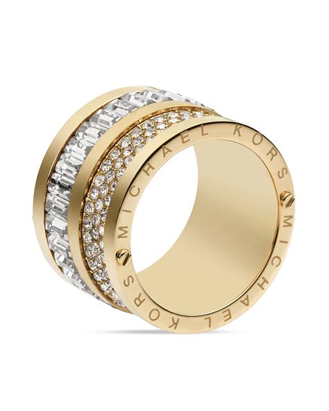 michael kors brilliance pave barrel ring tri tone 